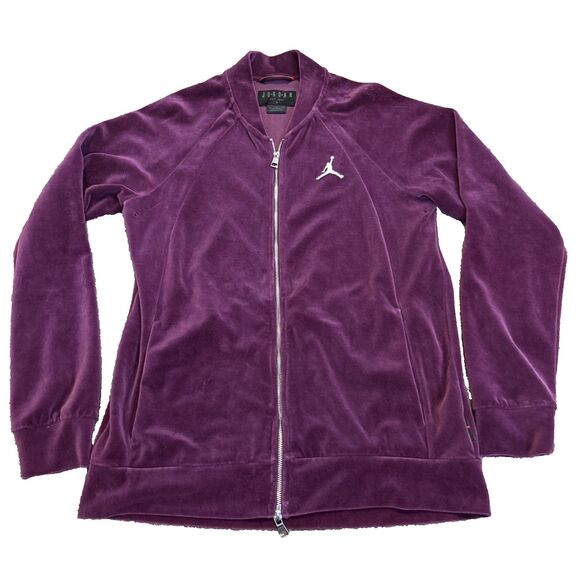 Large Jordan  Velour Velvet Purple Burgundy Full Zip Track Jacket Medium - Picture 1 of 12